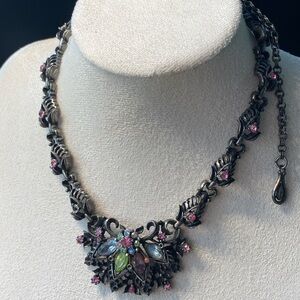 Vintage Florenza Style Necklace – Multicolor Glass Stones, Gothic Revival – 16”